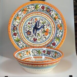 TABLETOPS Gallery Hand Painted Villa Paradiso Decorative Bowl & Plate Set